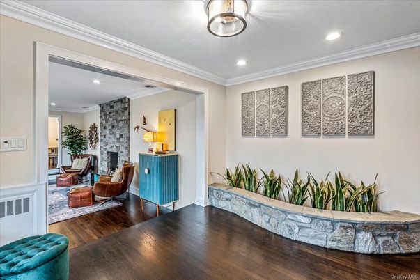 Interior, Recessed Lighting, Stone Walls, Wood Texture Flooring