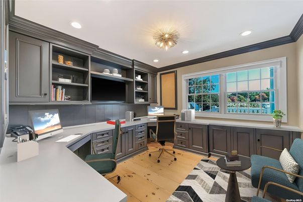 Home Office, Interior, Recessed Lighting, Wood Texture Flooring