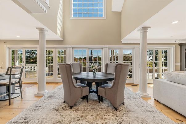 Dining room, Interior, Recessed Lighting, Wood Texture Flooring