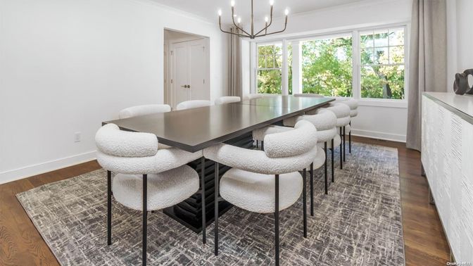 Chandelier, Dining room, Interior, Wood Texture Flooring
