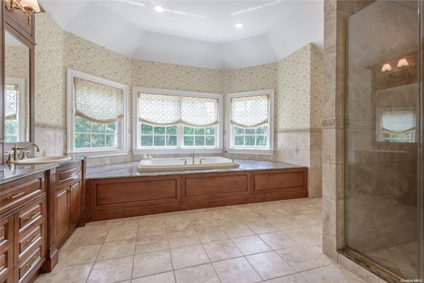 Bathroom, Dual Sink Vanities, Glass Shower, Interior, Recessed Lighting