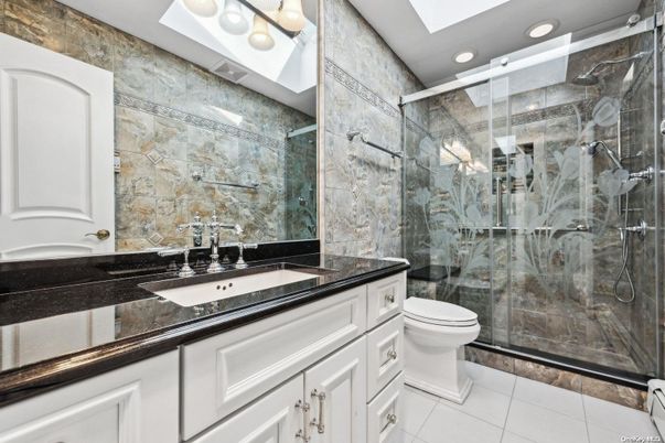 Bathroom, Glass Shower, Interior, Marble Walls, Recessed Lighting