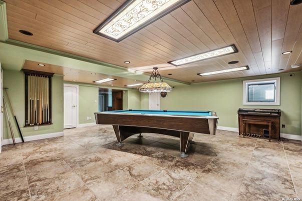 Billiard Table, Game Room, Interior, Recessed Lighting, Wooden Ceilings