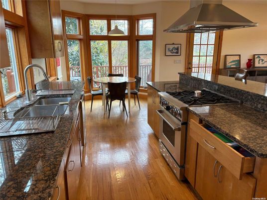 Dining room, Interior, Kitchen, Pendant Lights, Wood Texture Flooring