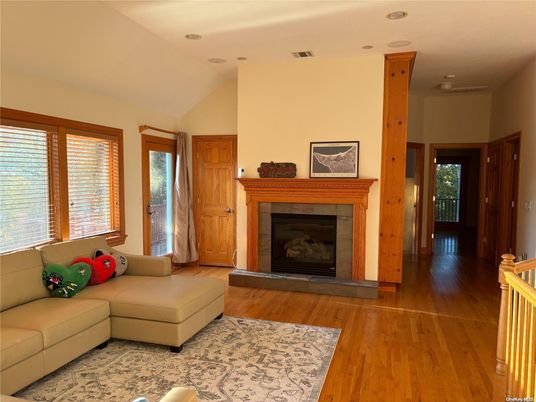 Fireplace, Interior, Recessed Lighting, Wood Texture Flooring