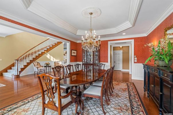 Chandelier, Dining room, Interior, Wood Texture Flooring