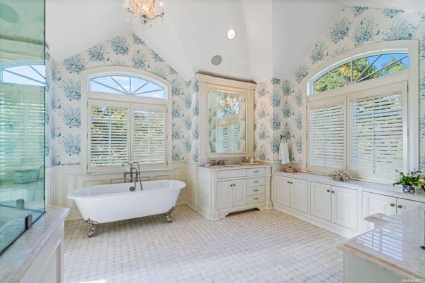 Bathroom, Chandelier, Dual Sink Vanities, Free Standing Baths, Glass Shower, Interior, Recessed Lighting