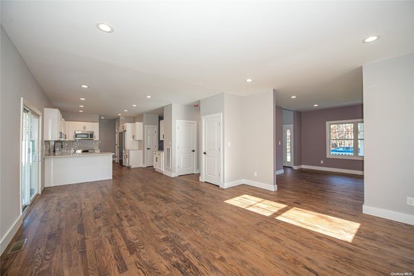Empty room, Interior, Kitchen, Recessed Lighting, Wood Texture Flooring