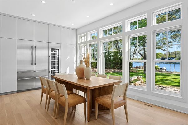 Dining room, Interior, Recessed Lighting, Wood Texture Flooring