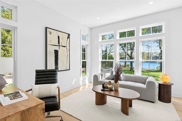 Home Office, Interior, Living room, Recessed Lighting, Water, Wood Texture Flooring