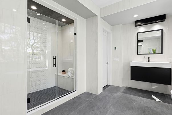 Bathroom, Glass Shower, Interior, Recessed Lighting