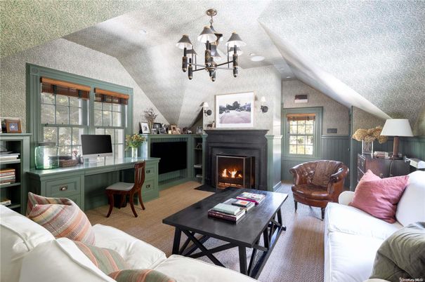 Chandelier, Fireplace, Home Office, Interior, Living room