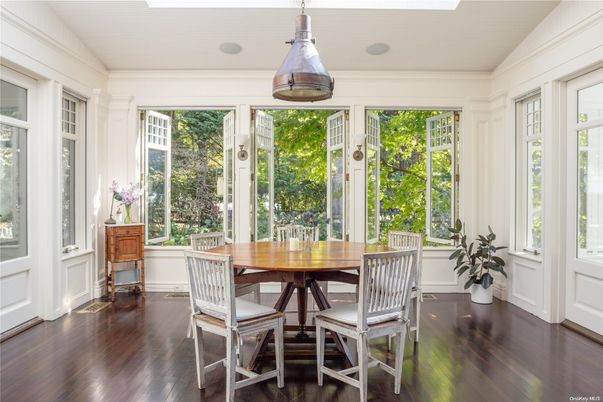 Dining room, Interior, Pendant Lights, Sun Room, Wood Texture Flooring