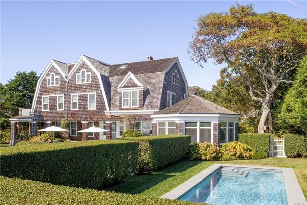 Exterior, Facade, Brick Facade, Pool, Tudor Revival