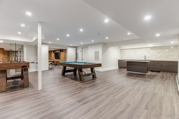 Billiard Table, Game Room, Interior, Recessed Lighting, Wood Texture Flooring