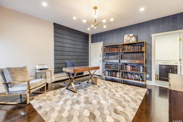 Home Office, Interior, Pendant Lights, Recessed Lighting, Wood Texture Flooring