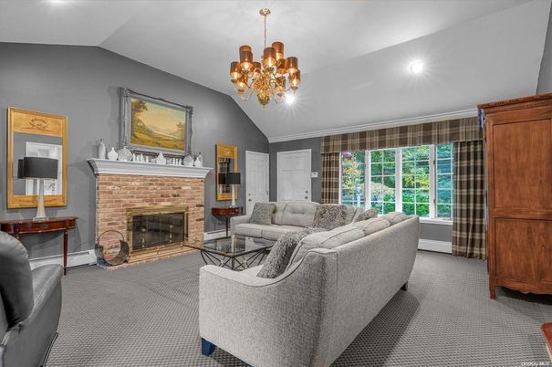 Chandelier, Fireplace, Interior, Living room, Recessed Lighting