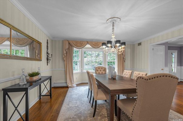 Chandelier, Dining room, Interior, Wood Texture Flooring