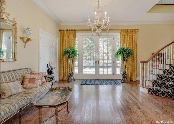 Chandelier, Interior, Living room, Wood Texture Flooring