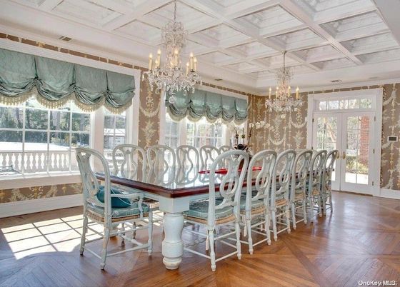 Chandelier, Dining room, Interior, Wood Texture Flooring