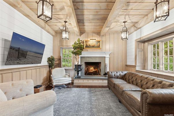 Fireplace, Interior, Living room, Pendant Lights, Wooden Ceilings, Wooden Walls