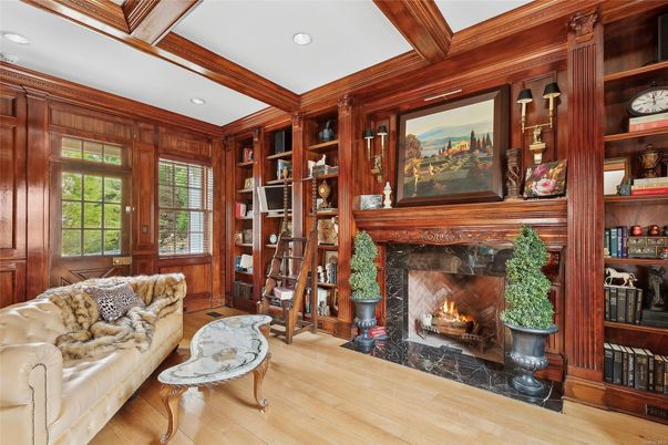 Fireplace, Interior, Living room, Recessed Lighting, Wooden Beams, Wood Texture Flooring, Wooden Walls