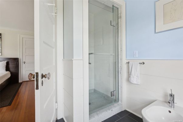 Bathroom, Glass Shower, Interior, Wood Texture Flooring