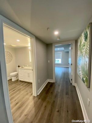 Bathroom, Interior, Recessed Lighting, Wood Texture Flooring