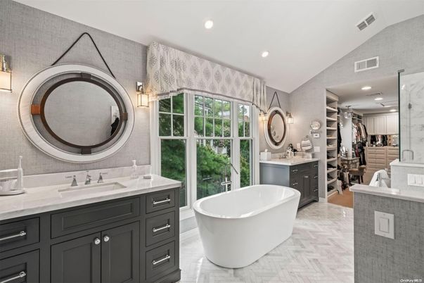 Bathroom, Dual Sink Vanities, Free Standing Baths, Interior, Recessed Lighting, Walk-in Closets, Wood Texture Flooring