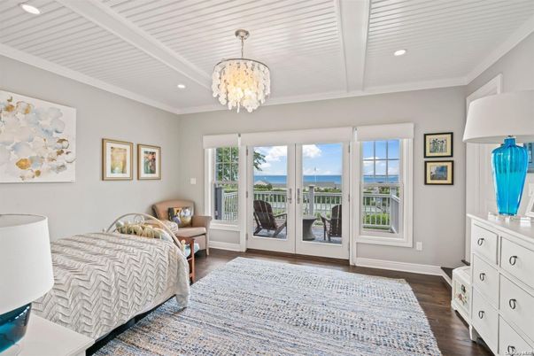 Bedroom, Chandelier, Interior, Recessed Lighting, Wood Texture Flooring