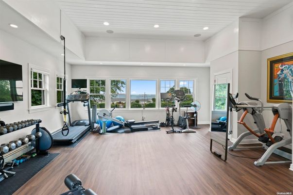 Fitness Equipment, Gym, Interior, Recessed Lighting, Wood Texture Flooring