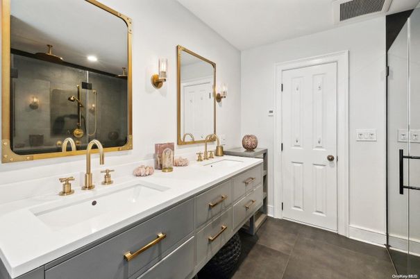 Bathroom, Dual Sink Vanities, Glass Shower, Interior, Recessed Lighting