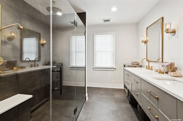 Bathroom, Dual Sink Vanities, Glass Shower, Interior, Recessed Lighting
