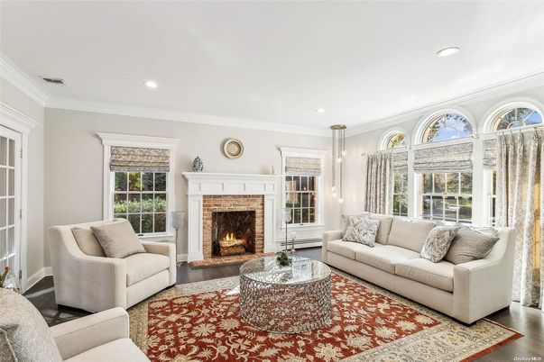 Fireplace, Interior, Living room, Pendant Lights, Recessed Lighting, Wood Texture Flooring