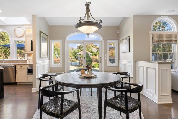 Dining room, Interior, Kitchen, Pendant Lights, Wood Texture Flooring