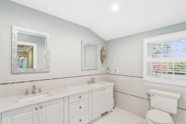 Bathroom, Dual Sink Vanities, Interior, Marble, Recessed Lighting