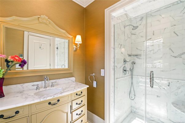 Bathroom, Glass Shower, Interior, Marble Walls