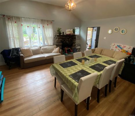 Dining room, Fireplace, Interior, Living room, Wood Texture Flooring