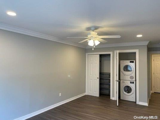 Empty room, Interior, Recessed Lighting, Utility Closets, Washer, Wood Texture Flooring