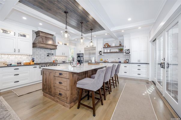 Interior, Kitchen, Pendant Lights, Recessed Lighting, Stainless Steel Appliances, Wooden Ceilings, Wood Texture Flooring