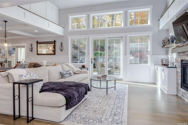 Fireplace, Interior, Living room, Pendant Lights, Wood Texture Flooring