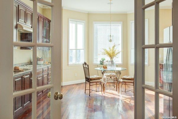 Dining room, Interior, Pendant Lights, Wood Texture Flooring