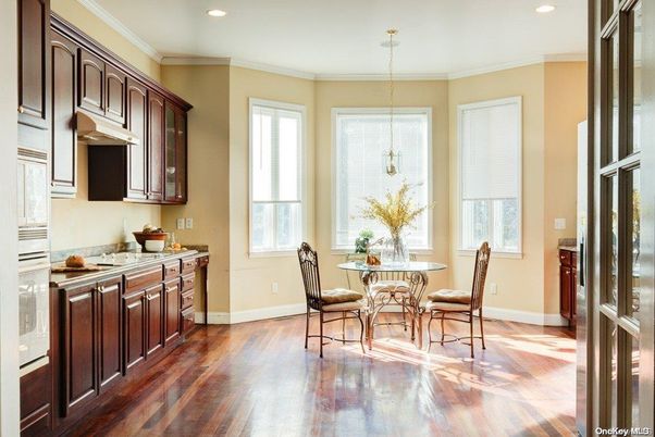 Dining room, Interior, Recessed Lighting, Wood Texture Flooring