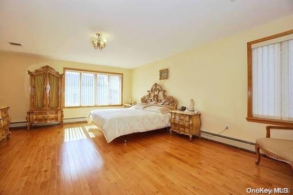 Bedroom, Chandelier, Interior, Wood Texture Flooring