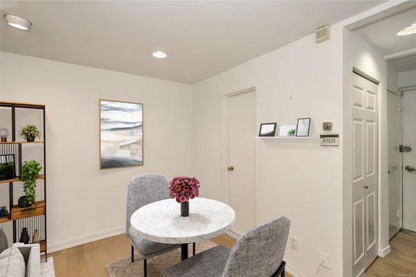 Dining room, Interior, Recessed Lighting, Wood Texture Flooring