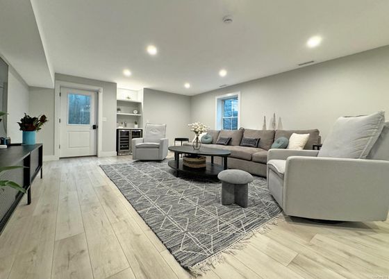 Interior, Kitchen, Living room, Recessed Lighting, Wood Texture Flooring