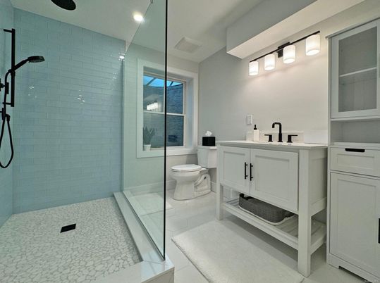 Bathroom, Glass Shower, Interior, Recessed Lighting