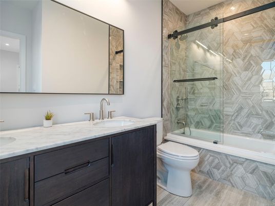 Bathroom, Dual Sink Vanities, Glass Shower, Interior, Recessed Lighting