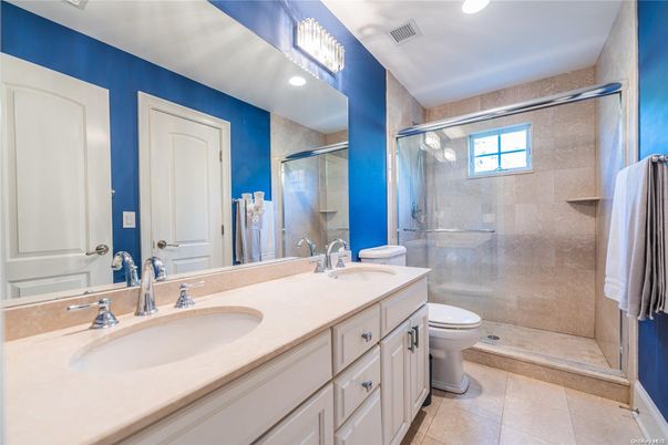 Bathroom, Dual Sink Vanities, Glass Shower, Interior, Recessed Lighting
