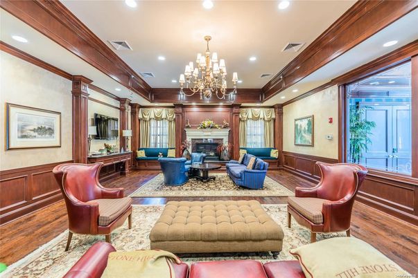 Chandelier, Fireplace, Interior, Living room, Recessed Lighting, Wood Texture Flooring